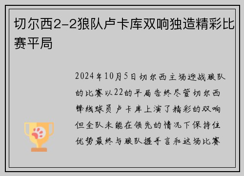 切尔西2-2狼队卢卡库双响独造精彩比赛平局
